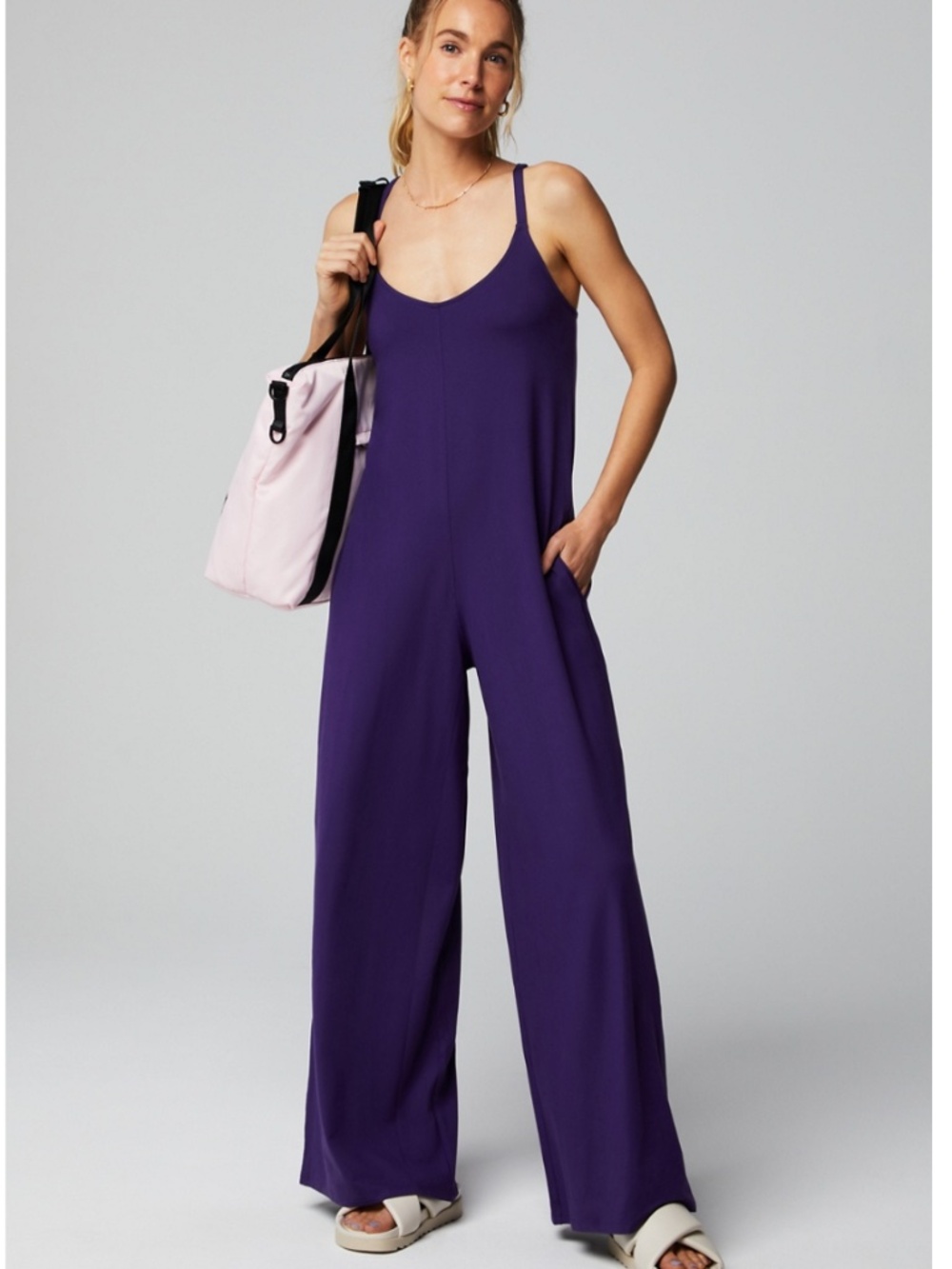 Fabletics Athleisure Cloud Jersey Wide Leg Onesie Twilight Size Large NWT